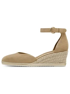 Leder-Keilpumps in Beige