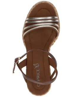 Leder-Keilsandaletten in Braun/ Gold