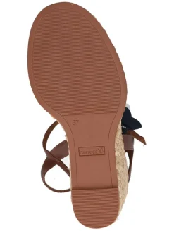 Leder-Keilsandaletten in Braun/ Gold