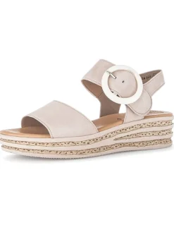 Leder-Keilsandaletten in Beige