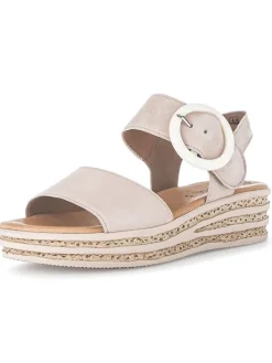 Leder-Keilsandaletten in Beige