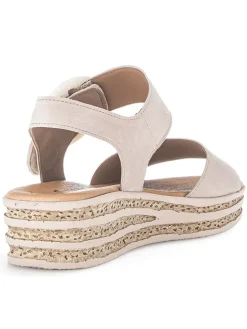 Leder-Keilsandaletten in Beige