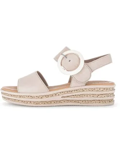 Leder-Keilsandaletten in Beige