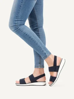 Leder-Keilsandaletten in Dunkelblau