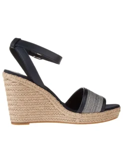 Leder-Keilsandaletten in Dunkelblau