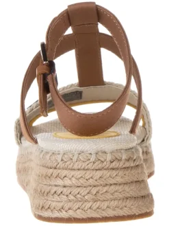 Leder-Keilsandaletten in Hellbraun