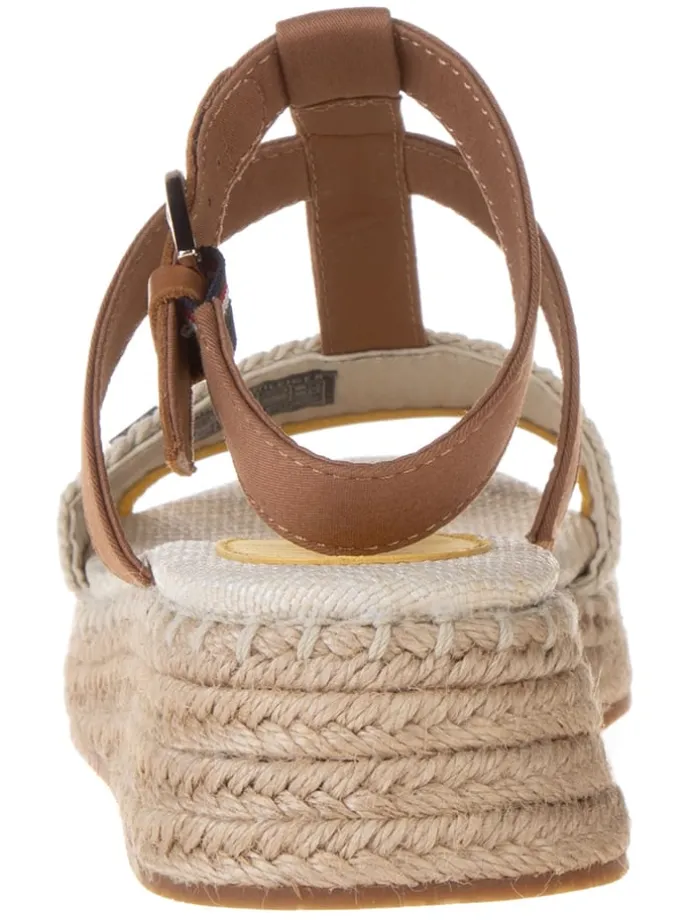 Leder-Keilsandaletten in Hellbraun