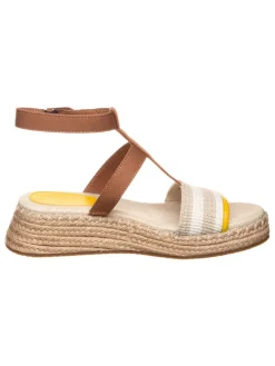 Leder-Keilsandaletten in Hellbraun