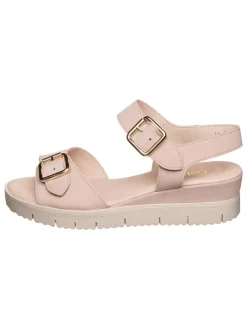 Leder-Keilsandaletten in Rosa