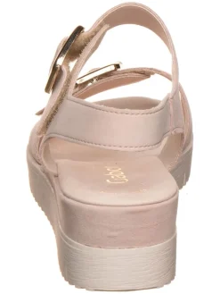 Leder-Keilsandaletten in Rosa