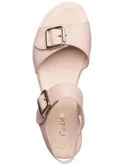 Leder-Keilsandaletten in Rosa