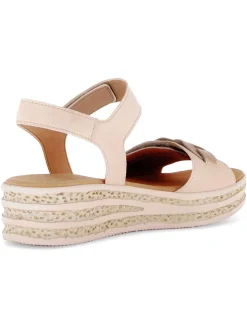 Leder-Keilsandaletten in Rosa