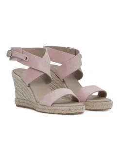 Leder-Keilsandaletten in Rosa