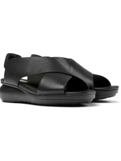 Leder-Keilsandaletten in Schwarz