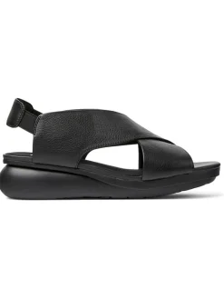 Leder-Keilsandaletten in Schwarz