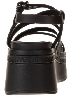 Leder-Keilsandaletten in Schwarz