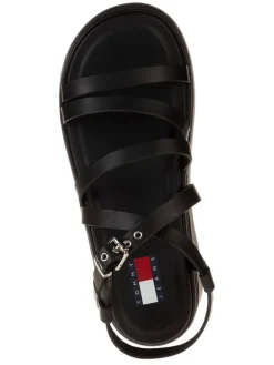 Leder-Keilsandaletten in Schwarz