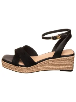 Leder-Keilsandaletten in Schwarz