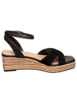 Leder-Keilsandaletten in Schwarz