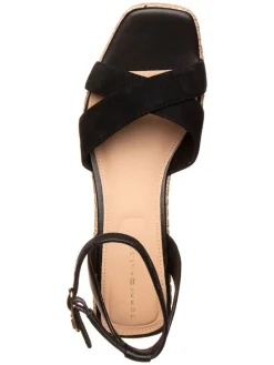 Leder-Keilsandaletten in Schwarz