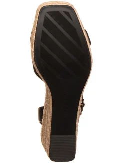 Leder-Keilsandaletten in Schwarz