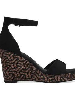 Leder-Keilsandaletten in Schwarz