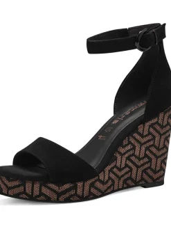 Leder-Keilsandaletten in Schwarz