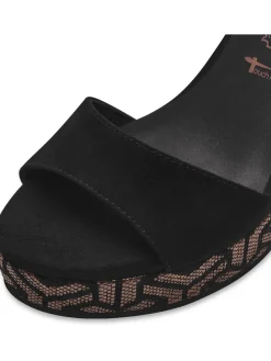 Leder-Keilsandaletten in Schwarz