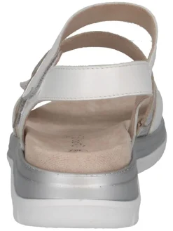 Leder-Keilsandaletten in Weiß/ Silber