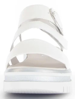 Leder-Keilsandaletten in Weiß