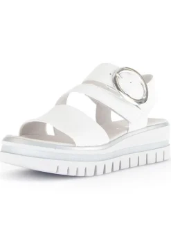 Leder-Keilsandaletten in Weiß