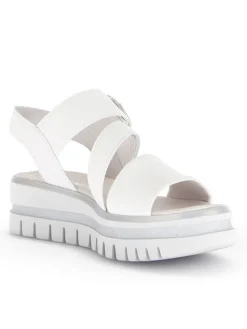 Leder-Keilsandaletten in Weiß