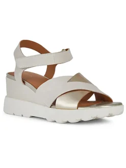 Leder-Keilsandaletten "Spherica EC6" in Weiß/ Silber