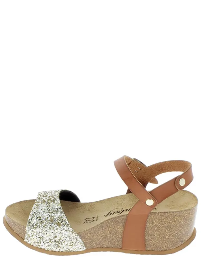 Leder-Keilsandaletten "Yucca" in Hellbraun/ Gold