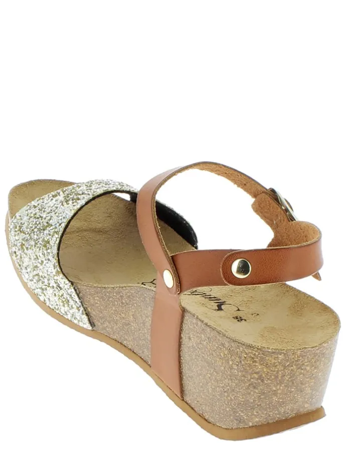 Leder-Keilsandaletten "Yucca" in Hellbraun/ Gold