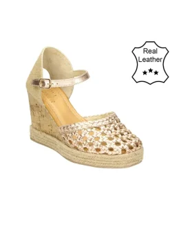 Leder-Keil-Slingpumps in Beige