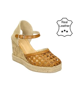 Leder-Keil-Slingpumps in Cognac