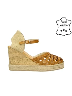 Leder-Keil-Slingpumps in Cognac