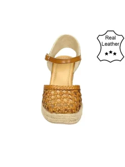 Leder-Keil-Slingpumps in Cognac