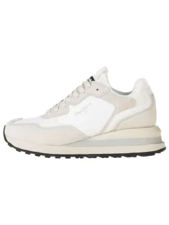 Leder-Keilsneakers in Weiß/ Beige