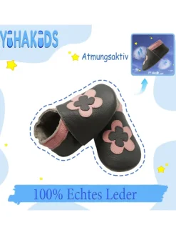 Leder-Krabbelschuhe "Blumen" in Schwarz