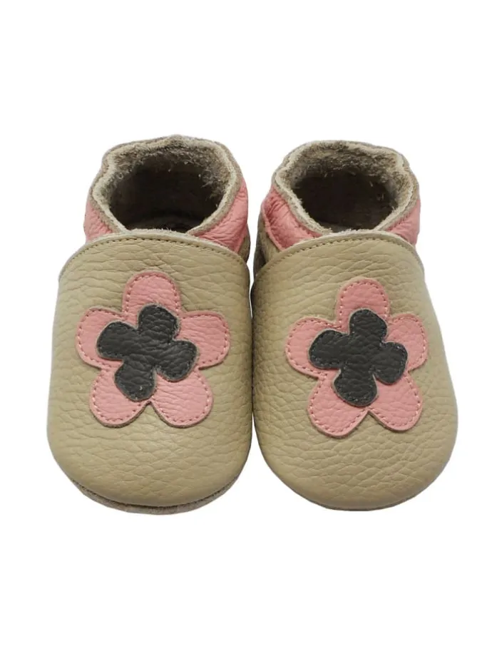 Leder-Krabbelschuhe "Florid" in Hellbraun