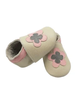 Leder-Krabbelschuhe "Florid" in Hellbraun