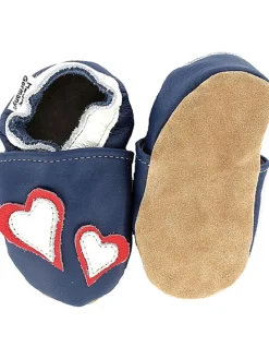 Leder-Krabbelschuhe "Herz" in Dunkelblau