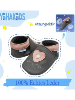 Leder-Krabbelschuhe "Liebe" in Grau