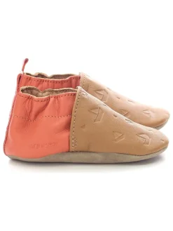 Leder-Krabbelschuhe "Sailboat Race" in Orange/ Hellbraun