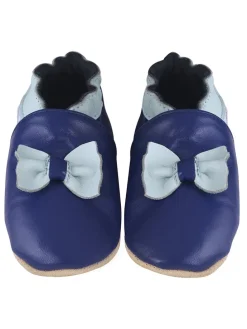 Leder-Krabbelschuhe "Schleifen" in Dunkelblau