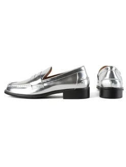 Leder-Mokassins in Silber