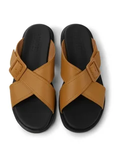 Leder-Pantoletten "Edy" in Hellbraun