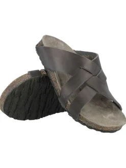 Leder-Pantoletten in Anthrazit